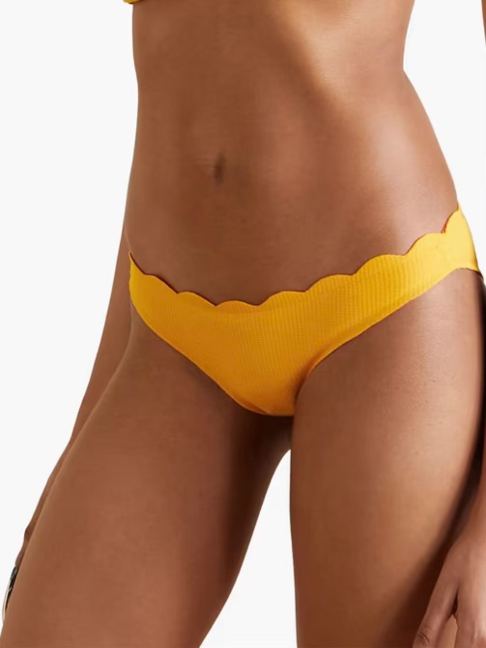 NWT Marysia Santa Barbara Textured Stretch-Crepe Mid-Rise Bikini Brief Marigold